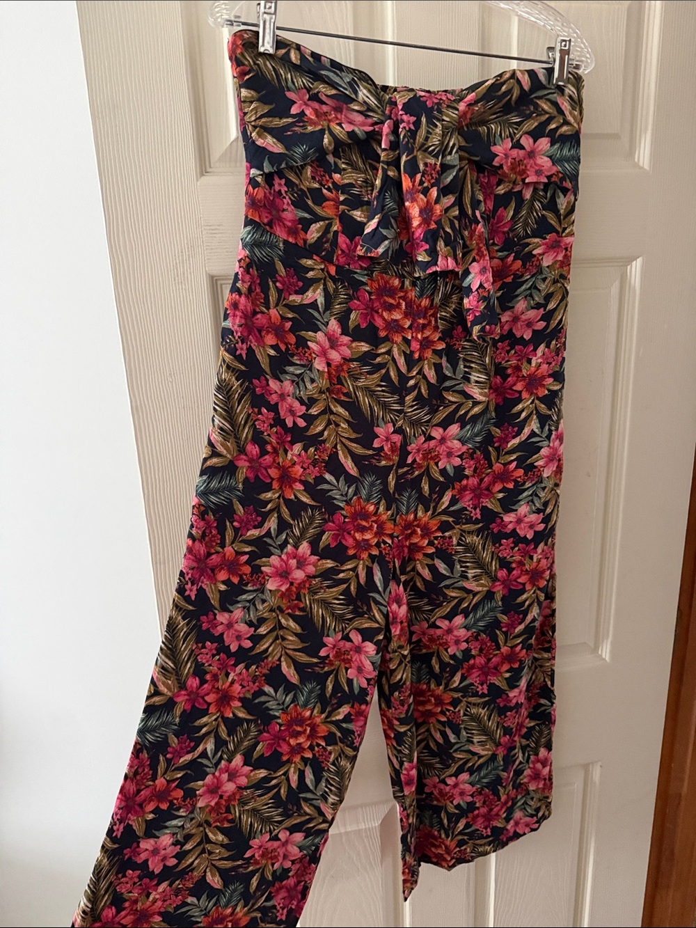 American Eagle Floral Wide-Leg Jumpsuit in Pink on Black